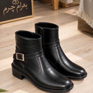 نیم بوت زنانه اسپرت چرم طبیعی مشکی مدل کاترین