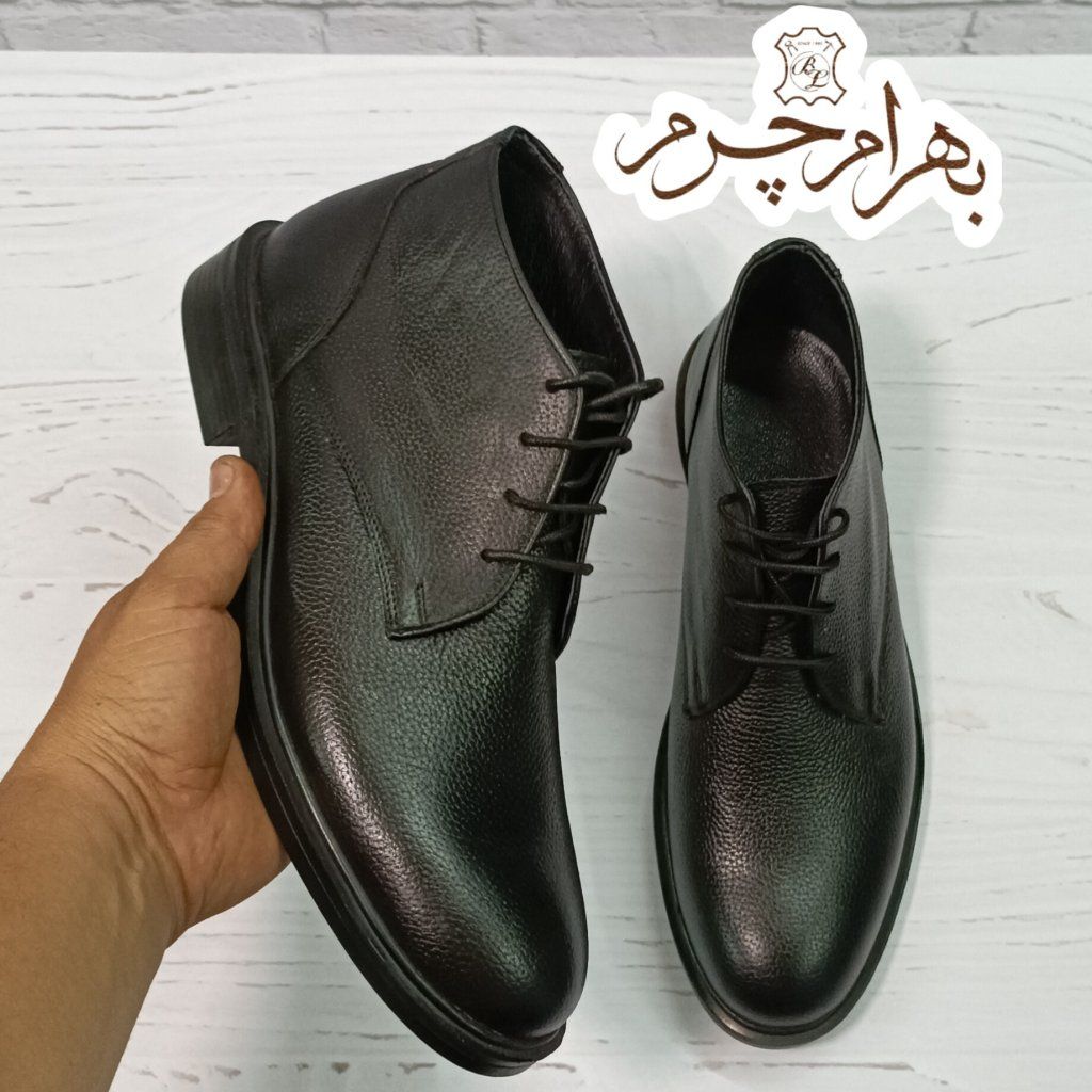 خرید اینترنتی نیم بوت مردانه اسپرت چرم طبیعی دست دوز مشکی مدل فیگارو 