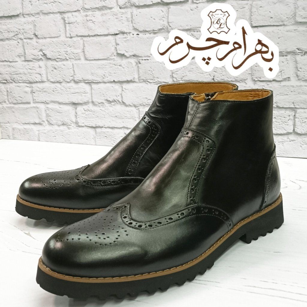 خرید آنلاین نیم بوت مردانه اسپرت چرم طبیعی مشکی مدل برونو 