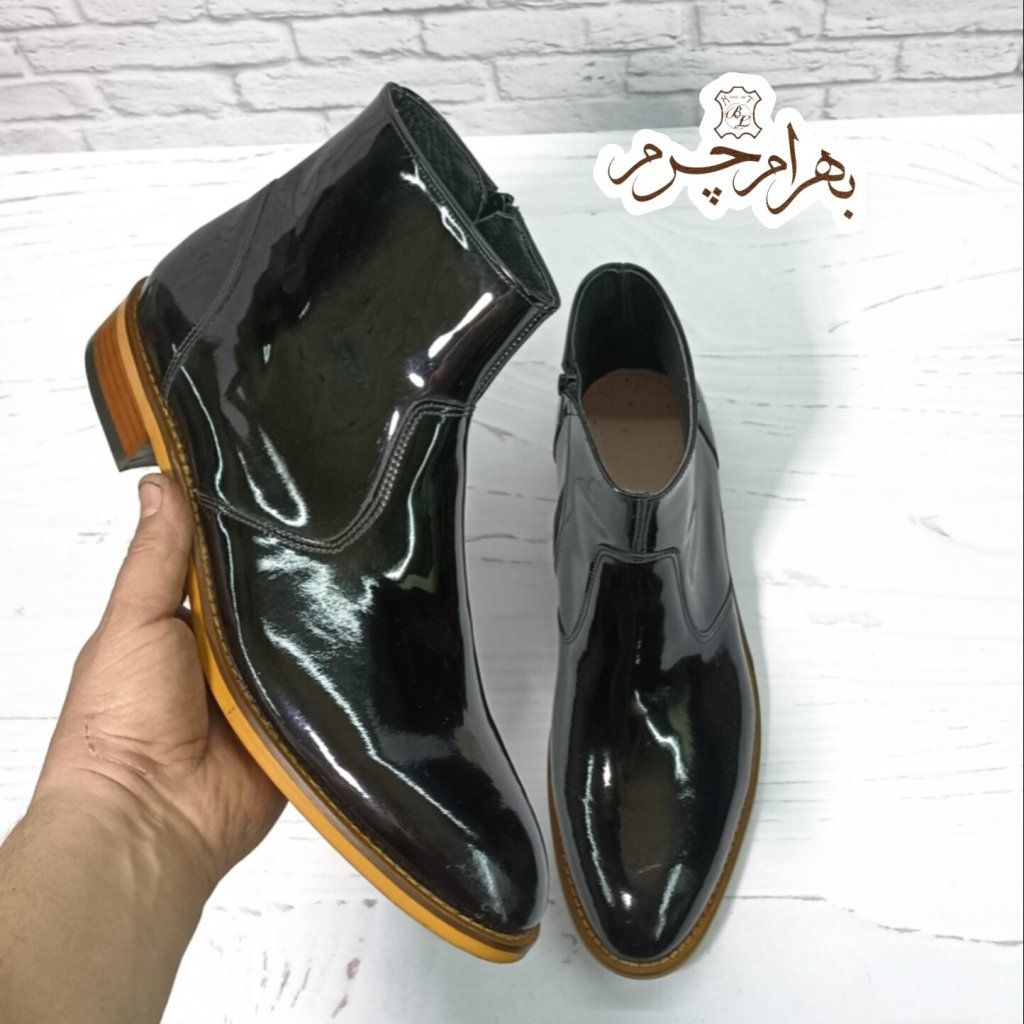 خرید اینترنتی نیم بوت مردانه چرم طبیعی مشکی آلپاین ورنی