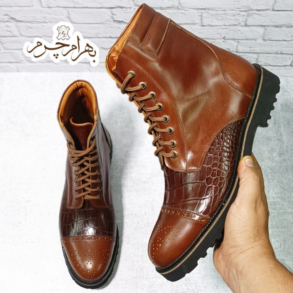 خرید اینترنتی بوت مردانه اسپرت چرم طبیعی دست دوز مدل دماوند پلاس قهوه ای 