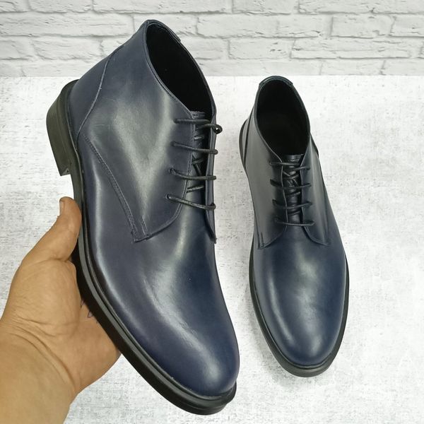 نیم بوت مردانه اسپرت چرم طبیعی مدل فیگارو سرمه ای