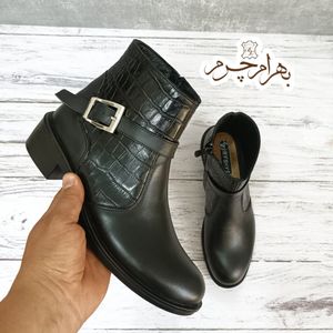 خرید اینترنتی نیم بوت زنانه اسپرت چرم طبیعی مشکی مدل کاترین پلاس