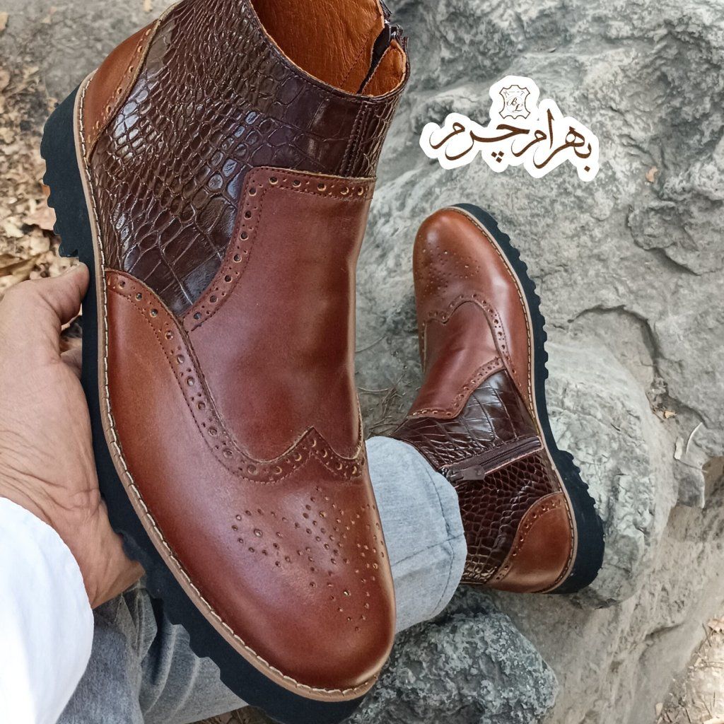 فروش اینترنتی نیم بوت مردانه اسپرت چرم طبیعی قهوه ای مدل برونو پلاس 