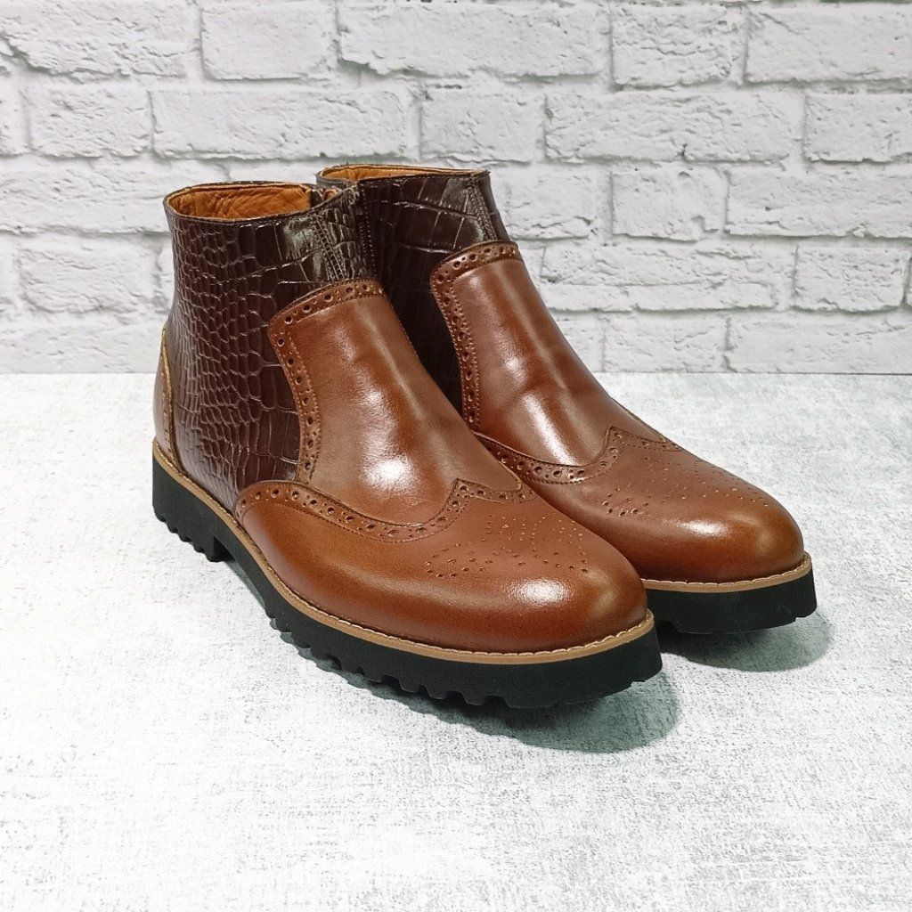 خرید اینترنتی نیم بوت مردانه اسپرت چرم طبیعی قهوه ای مدل برونو پلاس 