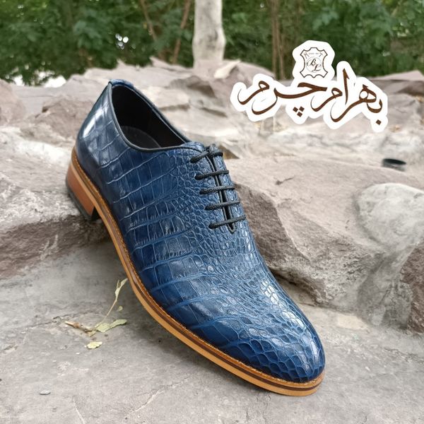 کفش مردانه مجلسی چرم طبیعی مدل جردن کروکودیلی سرمه ای