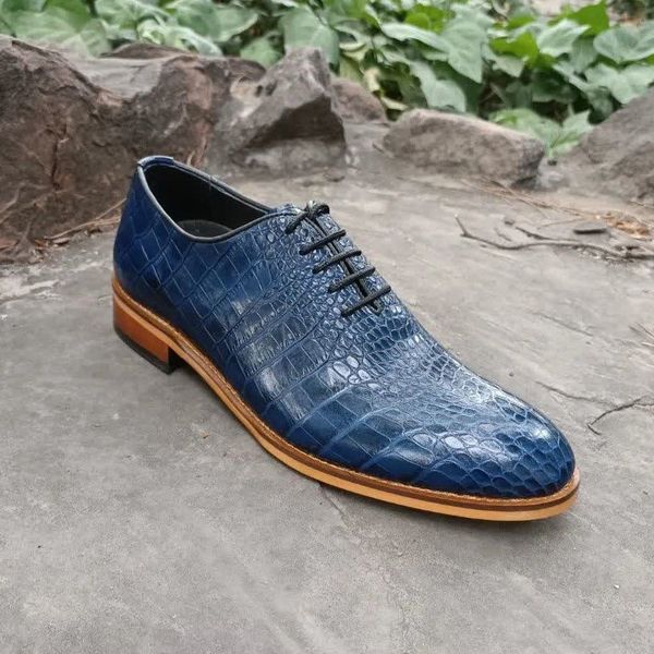 کفش مردانه مجلسی چرم طبیعی مدل جردن کروکودیلی سرمه ای