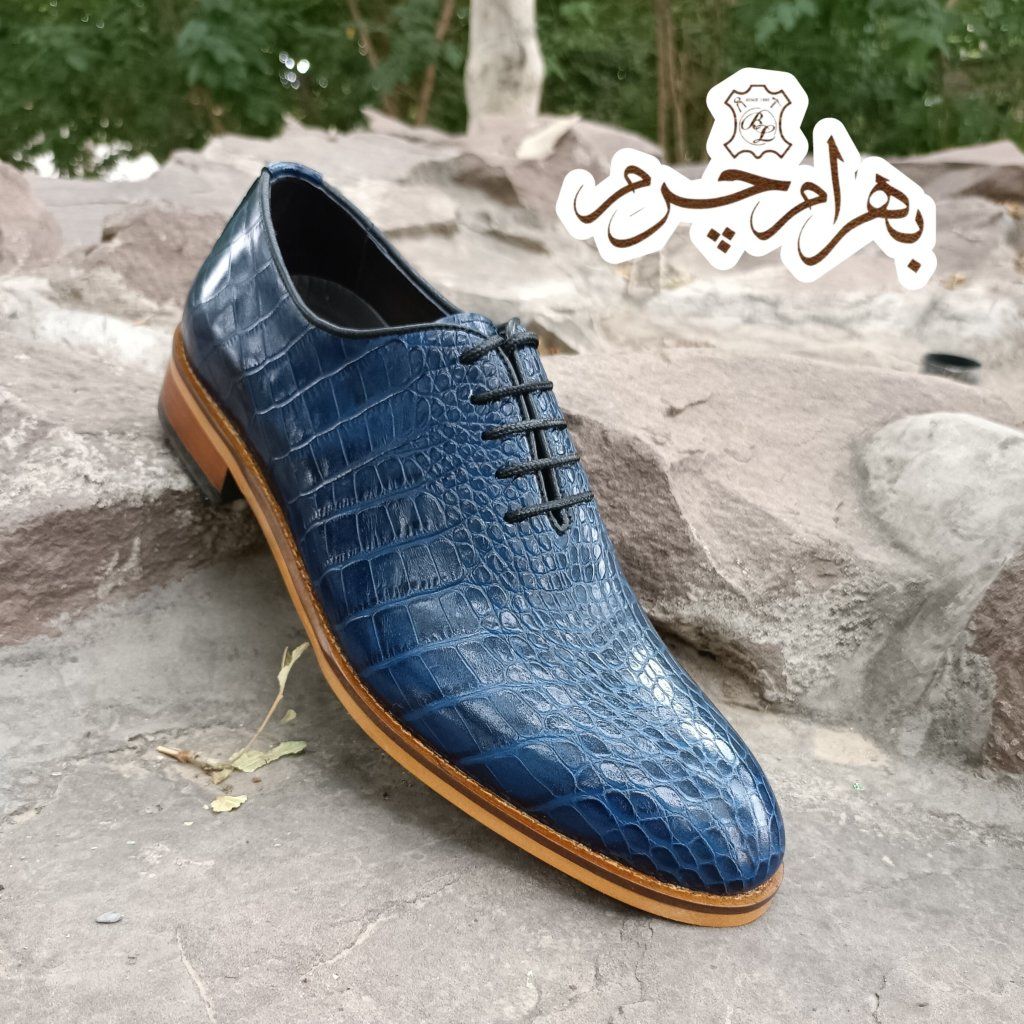 خرید آنلاین کفش مردانه مجلسی چرم طبیعی مدل جردن کروکودیلی سرمه ای 