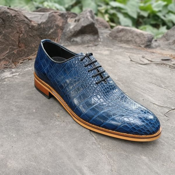 کفش مردانه مجلسی چرم طبیعی مدل جردن کروکودیلی سرمه ای