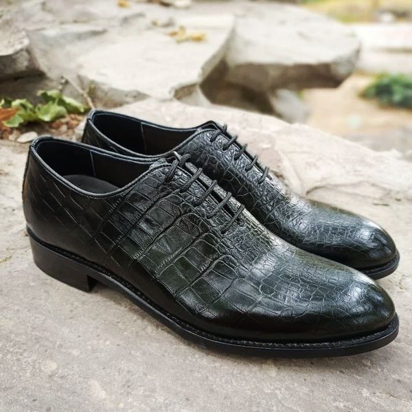 کفش مردانه مجلسی چرم طبیعی دست دوز جردن کروکودیلی زیره مشکی
