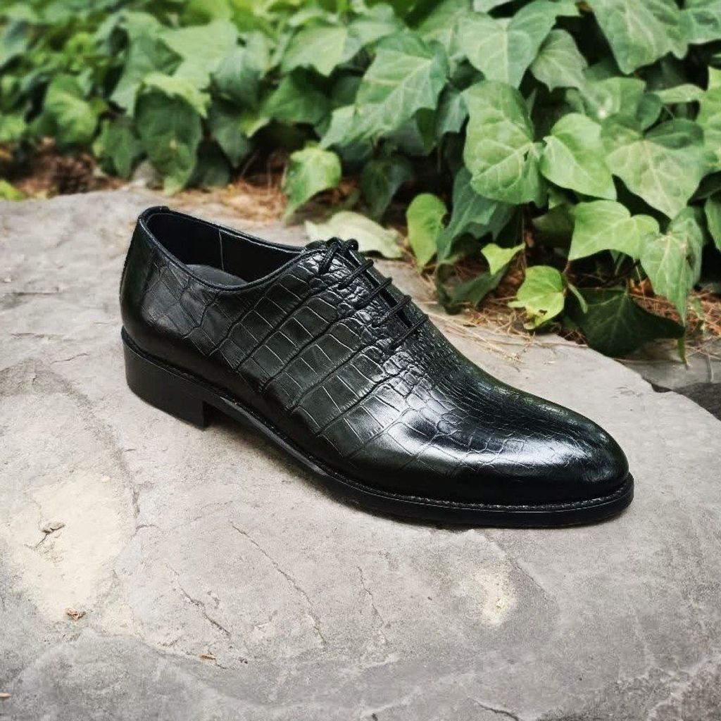 فروش اینترنتی کفش مردانه مجلسی چرم طبیعی دست دوز جردن کروکودیلی زیره مشکی