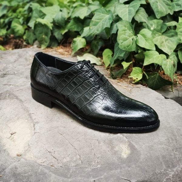 کفش مردانه مجلسی چرم طبیعی دست دوز جردن کروکودیلی زیره مشکی