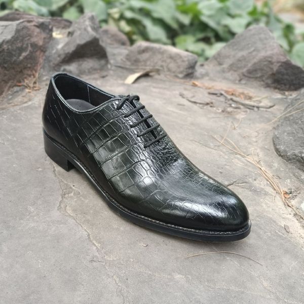 کفش مردانه مجلسی چرم طبیعی دست دوز جردن کروکودیلی زیره مشکی