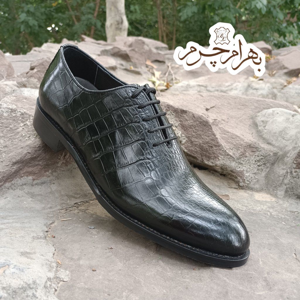 خرید آنلاین کفش مردانه مجلسی چرم طبیعی دست دوز جردن کروکودیلی زیره مشکی