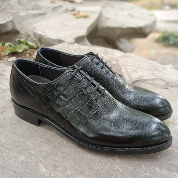 کفش مردانه مجلسی چرم طبیعی دست دوز جردن کروکودیلی زیره مشکی