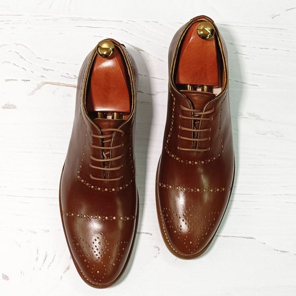 کفش مردانه مجلسی چرم طبیعی دست دوز مدل ماتادور قهوه ای