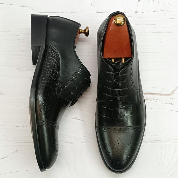 کفش مردانه مجلسی چرم طبیعی مشکی مدل کارلو کروکودیلی