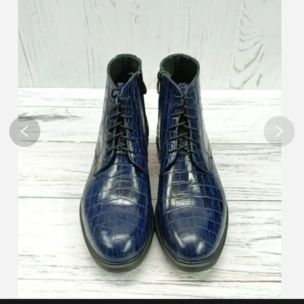 نیم بوت مردانه اسپرت چرم طبیعی مدل البرز کروکودیلی سرمه ای