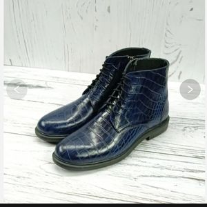 خرید اینترنتی نیم بوت مردانه اسپرت چرم طبیعی مدل البرز کروکودیلی سرمه ای