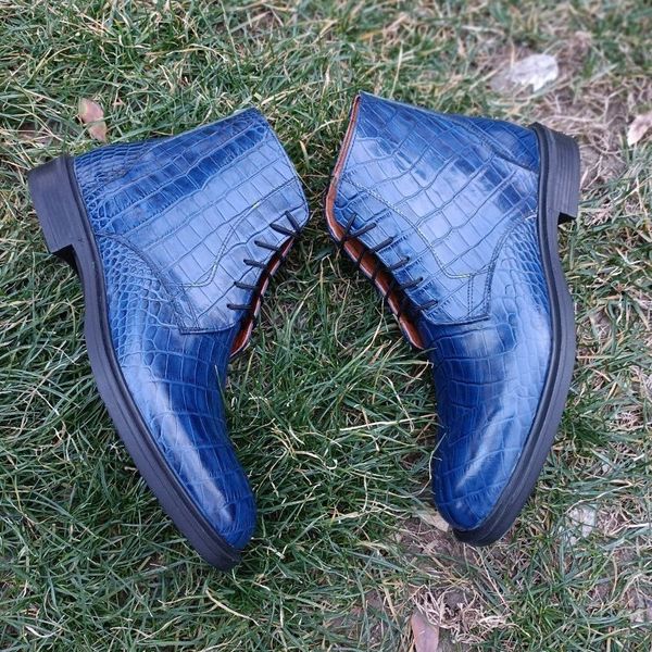 نیم بوت مردانه اسپرت چرم طبیعی مدل البرز کروکودیلی سرمه ای