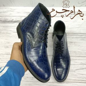 نیم بوت مردانه اسپرت چرم طبیعی مدل البرز کروکودیلی سرمه ای
