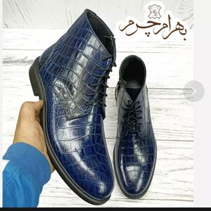 خرید انلاین نیم بوت مردانه اسپرت چرم طبیعی مدل البرز کروکودیلی سرمه ای