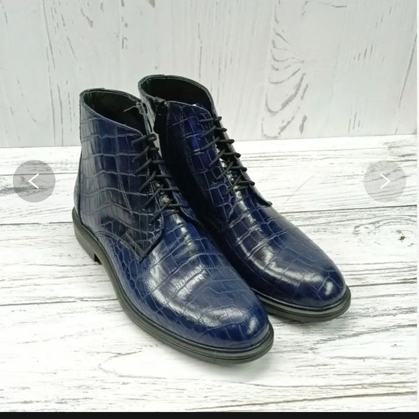 نیم بوت مردانه اسپرت چرم طبیعی مدل البرز کروکودیلی سرمه ای