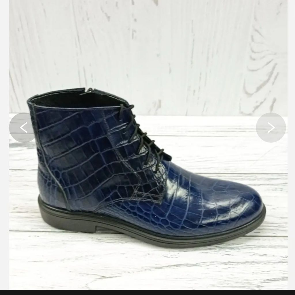 فروش اینترنتی نیم بوت مردانه اسپرت چرم طبیعی مدل البرز کروکودیلی سرمه ای