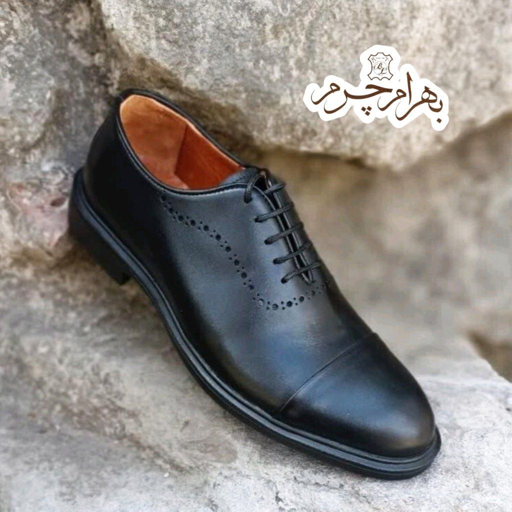 خرید آنلاین کفش مردانه اداری چرم طبیعی دست دوز مشکی مدل جیوانی پلاس