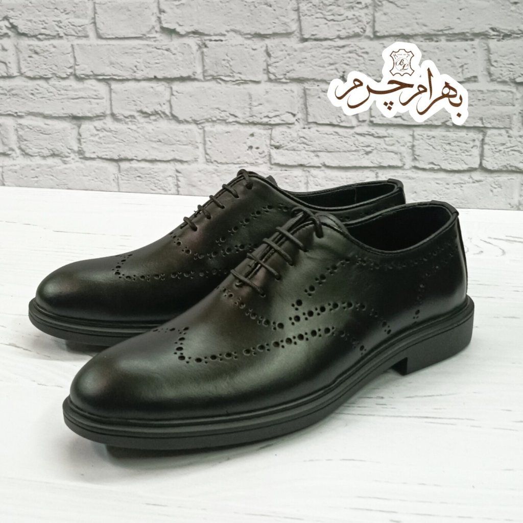 خرید اینترنتی کفش مردانه اداری روزمره چرم طبیعی دست دوز مشکی مدل الویس 