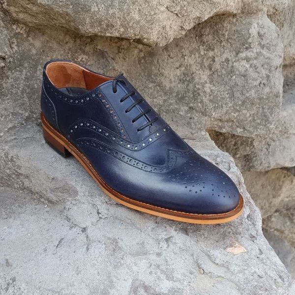 کفش مردانه مجلسی چرم طبیعی مدل نیلسون سرمه ای