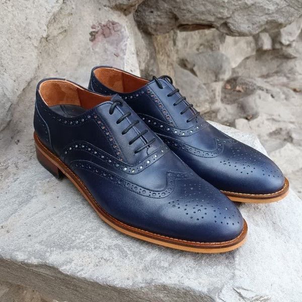 کفش مردانه مجلسی چرم طبیعی مدل نیلسون سرمه ای