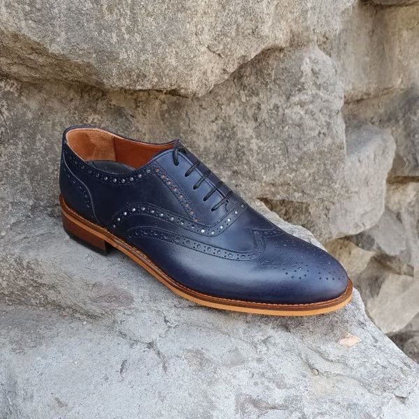 کفش مردانه مجلسی چرم طبیعی مدل نیلسون سرمه ای