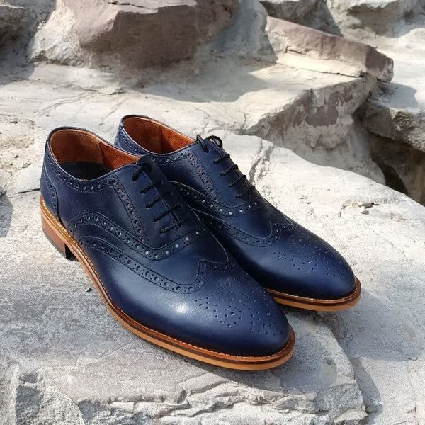کفش مردانه مجلسی چرم طبیعی مدل نیلسون سرمه ای