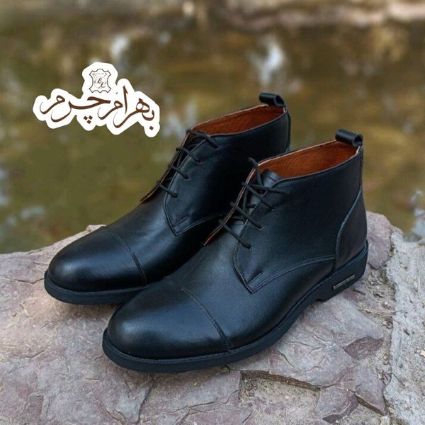 نیم بوت مردانه اسپرت چرم طبیعی مشکی مدل فیوره