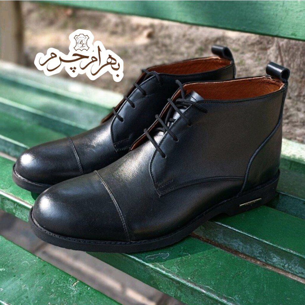 خرید اینترنتی نیم بوت مردانه اسپرت چرم طبیعی مشکی مدل فیوره 