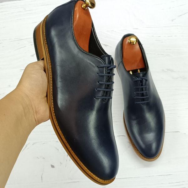 کفش مردانه مجلسی چرم طبیعی مدل جردن سرمه ای