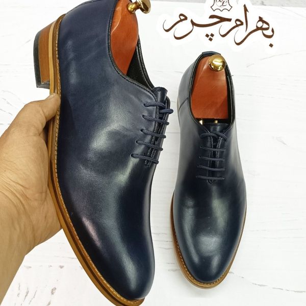 کفش مردانه مجلسی چرم طبیعی مدل جردن سرمه ای