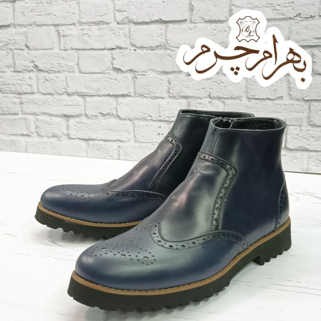 خرید اینترنتی نیم بوت مردانه اسپرت چرم طبیعی مدل برونو سرمه ای