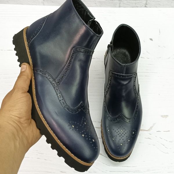 نیم بوت مردانه اسپرت چرم طبیعی مدل برونو سرمه ای