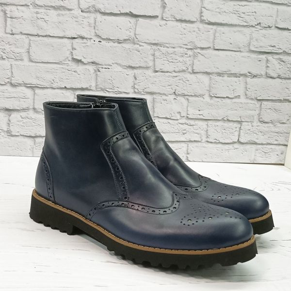 نیم بوت مردانه اسپرت چرم طبیعی مدل برونو سرمه ای