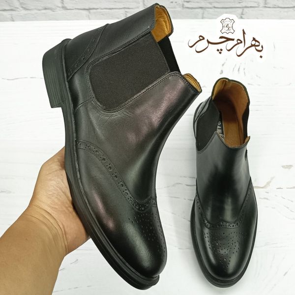 نیم بوت مردانه اسپرت چرم طبیعی مشکی مدل کایوت حراج تک سایز قالب بزرگ