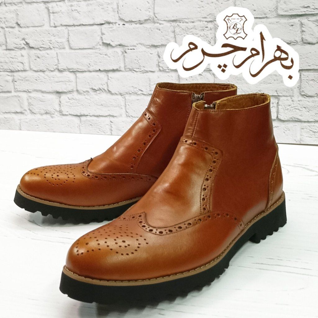 فروش اینترنتی نیم بوت مردانه اسپرت چرم طبیعی مدل برونو عسلی