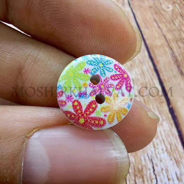دکمه چوبی چاپی طرح گل بسته 24 عددی