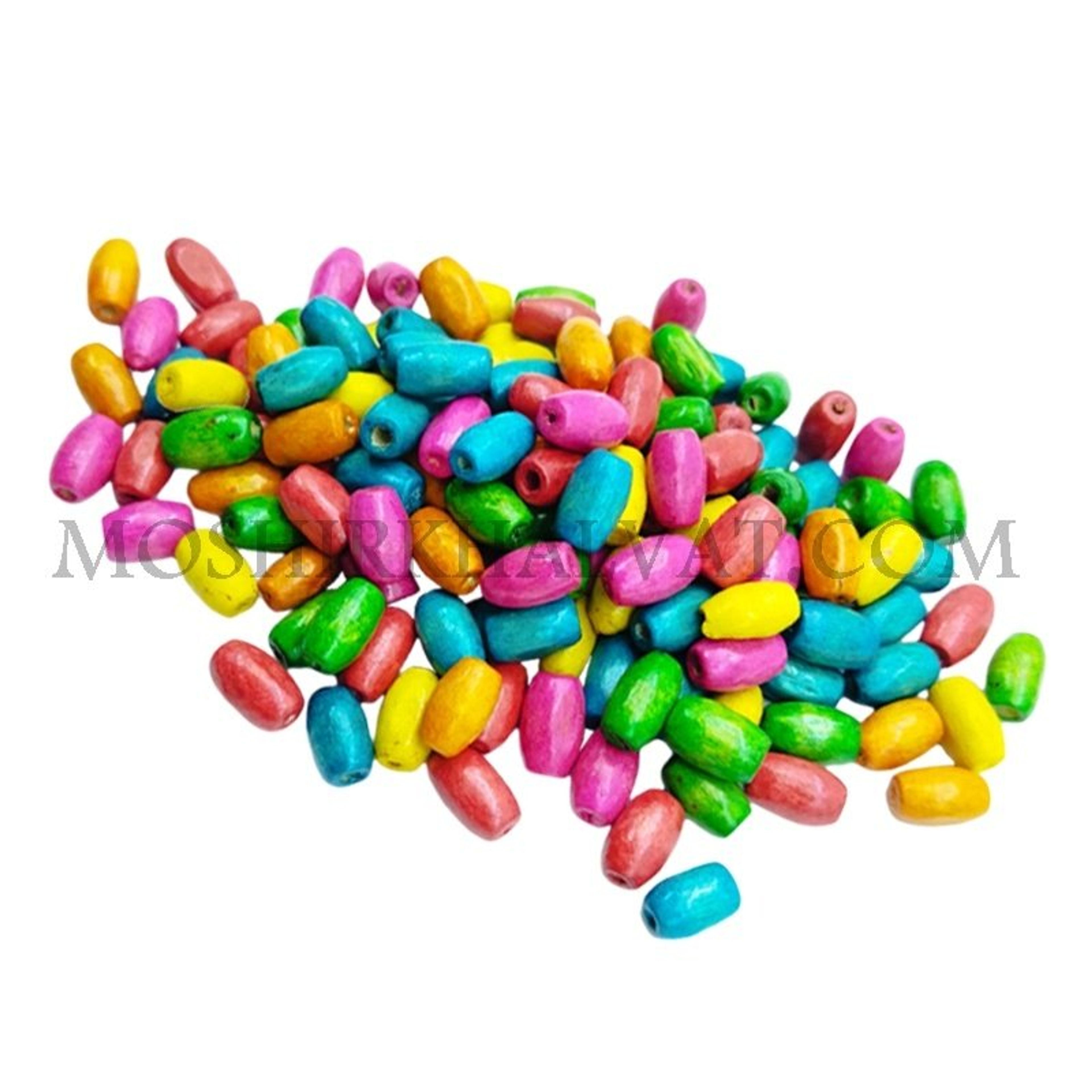 خرید اینترنتی مهره چوبی رنگی مدل گندمی بسته 100 عددی