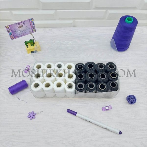 قرقره نخ سردوز بسته 24 عددی سفید مشکی