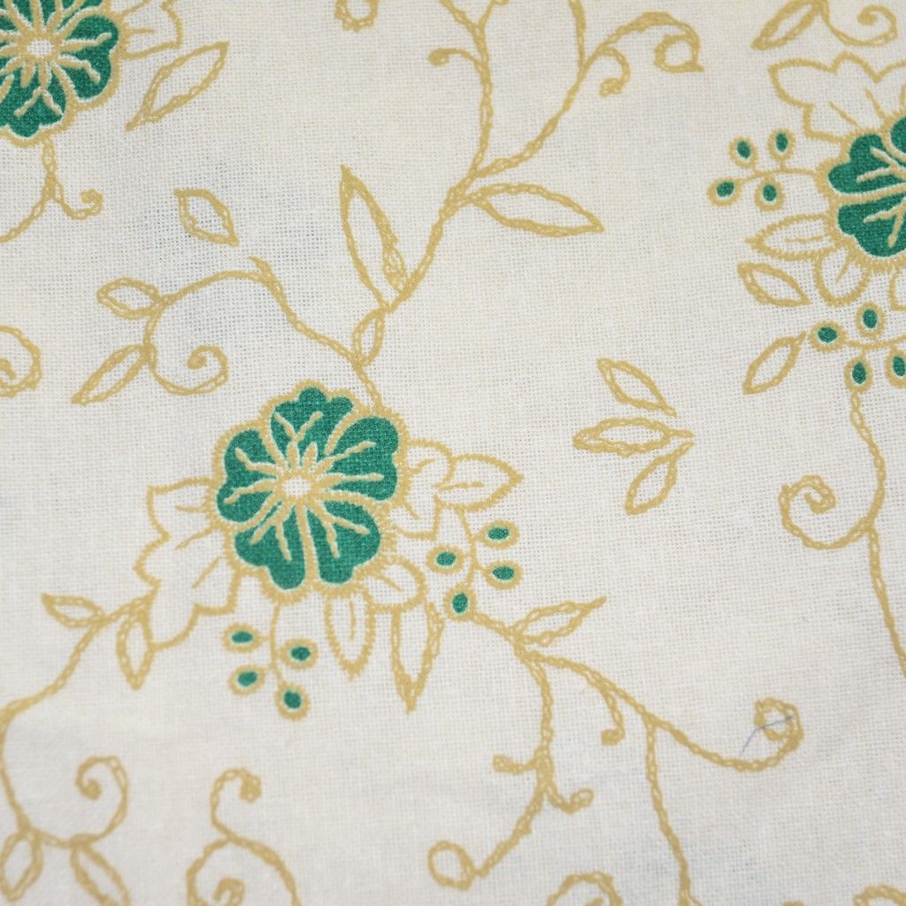 خرید آنلاین لینن گونی بافت سبز کرم گلدار(P0226-1)