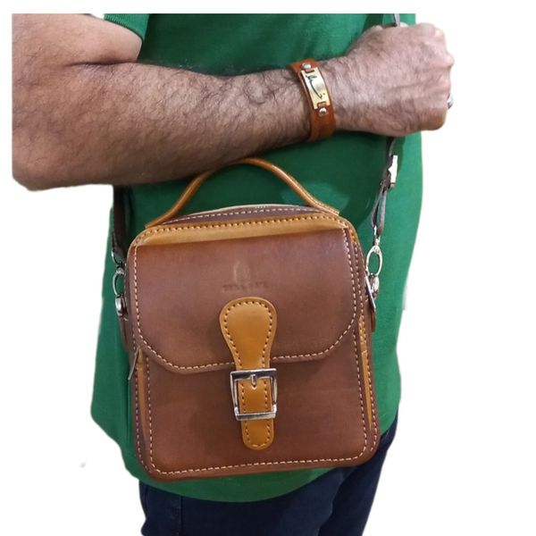 کیف دوشی مردانه با چرم طبیعی(دستدوز)