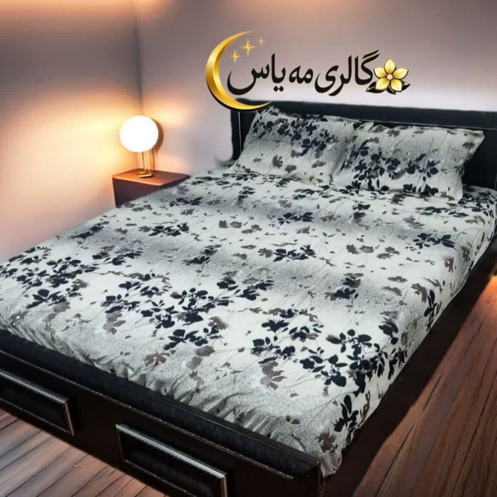 خرید آنلاین روتختی نیم ست،ملحفه کشدار 3تیکه طرح گل مشکی وکرم