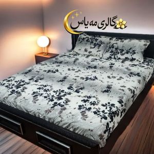 روتختی نیم ست،ملحفه کشدار 3تیکه طرح گل مشکی وکرم